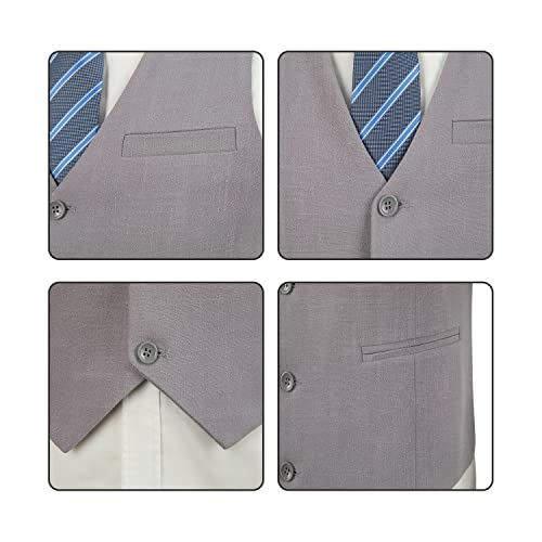 ZKHOECR Lässiger Leinenanzug für Herren, 2-teilig, schmale Passform, Hochzeitsanzüge, Abschlussball, Bräutigam, Smoking, Strandanzug, Weste, Hose, GRAU, S – Bild 7