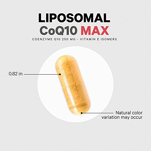 Codeage Liposomal Coq10 Supplement Max - Vitamin E Isomers Tocopherols - 250Mg Coenzyme Q10 - Cardiovascular & Energy Support Pills - Non-Gmo, Vegan, Gluten-Free - 2 Month Supply - 60 Capsules #TOP5