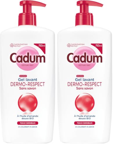 Cadum Gel Lavant Dermo Respect Sans Savon - Huile d'Amande Douce Bio - Apaise dès la 1ère Douche - Formule Hypoallergénique pH Neutre - Toute la Famille dès 3 ans - Flacon 100% Recyclé (Lot de 2)