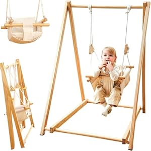 Holz Babyschaukel - Mit Schaukelsitz - Klappbar - Baby Schaukelstuhl - Baby Swing - Baby Wippsitz - Baby Sitz - Kiefernholz - Holzspielzeug