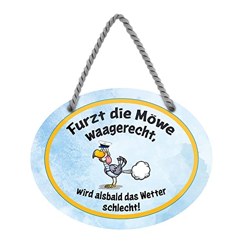 Furzt die Möwe Hängeschild - Metallschild mit Kordel und Saugnapf - lustiges Blechschild für Ostsee Nordsee Fans - Dekoration für Küche...