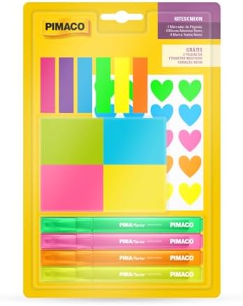 Kit Escolar Neon, Pimaco, 1 Marcador de Página, 4 Blocos Adesivos...