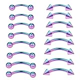 VIDSTW 16pcs Courbé Barbells 6/8/10/12mm Implant Grade Titane Courbé pour Sourcils Lèvres Rook Hélix Tragus Piercing Bridge Piercing Anneau Ventral Piercing (Laser)