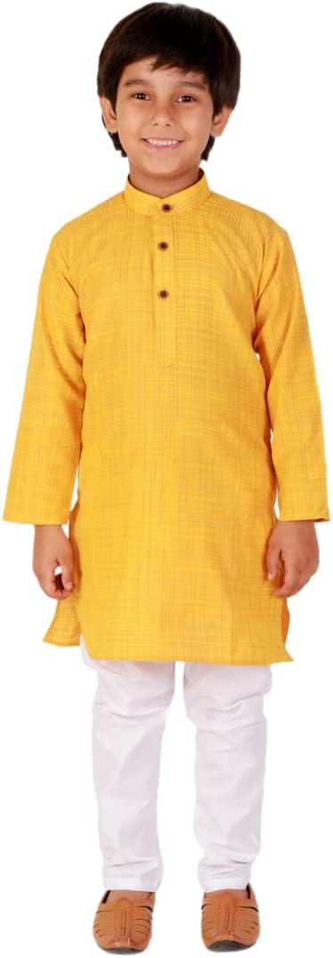 Pro-Ethic Style Developer Boy's Indian Kurta Set | Kids Ethnic Wear | Cotton | Printed Line | Mandrain Coller (S-155)
