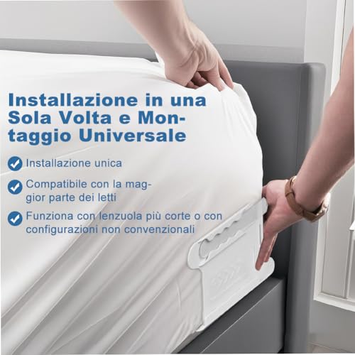 Grillix 4 Stück Bettlakenhalter mit Verriegelungsstreifen, Ecklakenhalter mit starken Ecken, Unsichtbare Anti-Rutsch Gurte für alle Matratzen