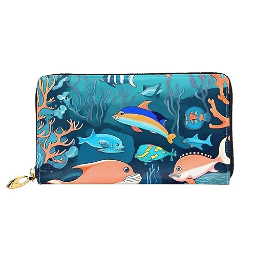 Portefeuille de voyage long Submarine Dolphins pour femme de grande capacité noir zippé