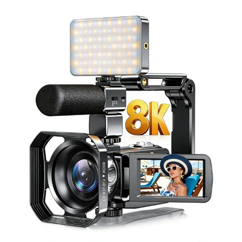 Caméra vidéo 8K pour vlogging tactile avec zoom numérique 18X et carte 32 Go