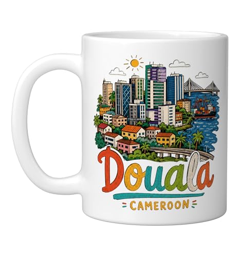 Taza de cerámica blanca souvenir viaje Douala miniatura 1
