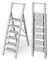 Mayi Plus 6 Step Ladder, Lightweight Folding Step Stool with Convenient Handgrip,Aluminum 330lbs Capacity Step Ladder for Office,Household,Kitchen,Library(Grey)