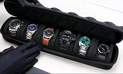 Amzsafe Watch Roll Travel Case Organizer For 6 Watches, Storage Organizer And Display With Innovative Watch Pillow, Fit Large Up To 60Mm Faced Watches (Black, 6 Slot) #TOP2