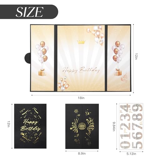Image of Black Gold Birthday Party Decorations,18 inch x 12 inch Creative Birthday Decorations Guest Sign in Book Alternative, for Men and Women of All Ages, Happy Birthday Party Supplies