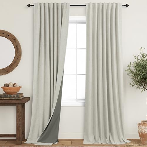 Image of KOUFALL Natural Back Tab Linen Blackout Curtains 52 by 132