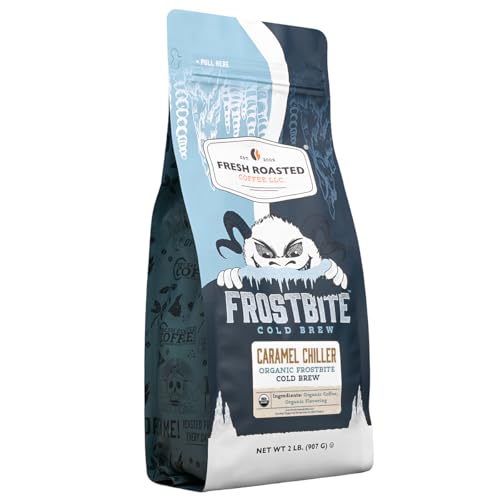 Image of Fresh Roasted Coffee, Organic Caramel Chiller Frostbite Cold Brew Whole Bean Coffee, Medium Roast, USDA Organic, Kosher, 2 lb (32 oz)