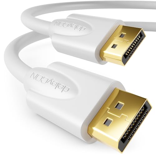 deleyCON 2m Cable DisplayPort - 4K 2160p 3D HDCP - DP (20 Pines) Conector a Conector DP (20 Pines) PC Cuaderno Monitor Tarjeta Gráfica - Blanco
