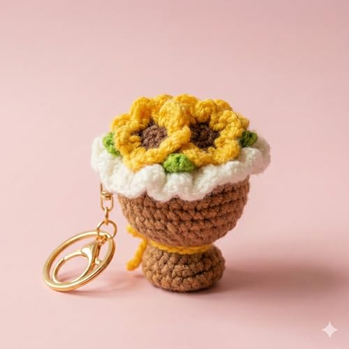 Image of Handmade Crochet Flower Keychain for Bags Keys Purse Backpack Cute Aesthetic Yarn Keyring Bag Charm Handmade Soft Thread Flower Keychain for Girls Women Kids Gifting and Daily Use