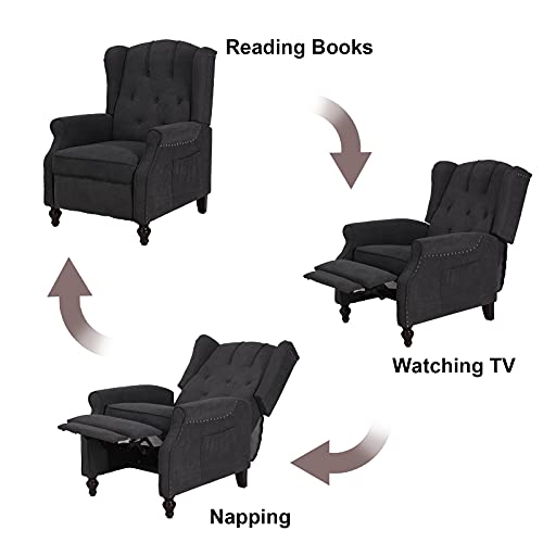 Na Wingback Recliner Chair, Accent Chair With Massage & Heating, Tufted Upholstered Comfy Reading Chair, Mid-Century Modern Armchair For Living Room Bedroom, Wooden Leg/Linen Fabric (Dark Gray) #TOP2