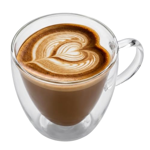 Image of AXEON Heart-Shape Glass Coffee Mug - 250ml | Double Wall & Borosilicate Glass | Heat Resistant & Transparent Cup for Coffee, Tea, Latte, Cappuccino & Espresso | Hot & Cold Beverages