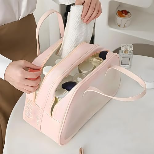 Image of Kuber Industries Pack of 2 Waterproof Skincare /Cosmetic Bag for Women | Space-Saving Makeup & Travel Toiletry Pouch | Aesthetic Vanity Kit & Wash Bag for Girls | YJ-20-PNK | Transparent - Pink