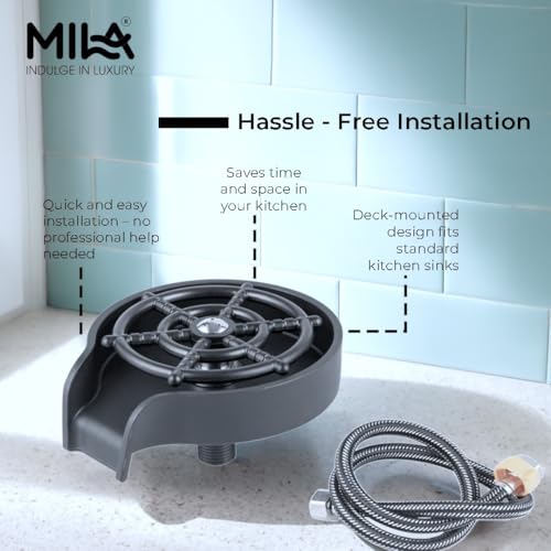 Image of Mila Floro Glass Rinser for Kitchen Sink | Deck-Mounted ABS Cup & Bottle Washer with Powerful Water Jet | Matte Black Finish Drinkware Cleaner for Baby Bottles, Glasses & Travel Cups
