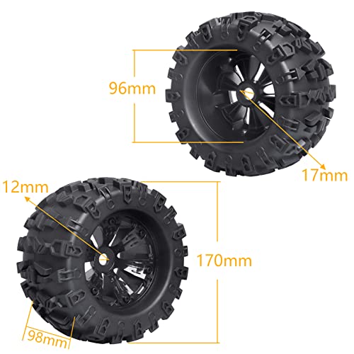 Frihobby Pre-Glued 17Mm Rc Wheels And Tires With Foam Insert For 1/8 Scale Rc Monster Truck Compatible With Traxxas Maxx Tmaxx E-Revo Revo 3.3, Arrma Kraton 6S, Redcat Kaiju Shredder, Set Of 4 #TOP3