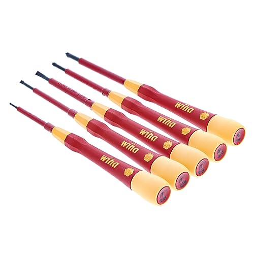 Image of Wiha PicoFinish Insulated Precision Screwdriver Set, 5-Piece Kit | 1000V VDE certified, PicoFinish precision grip, hex torque control, tested to 10,000 volts, made in Germany