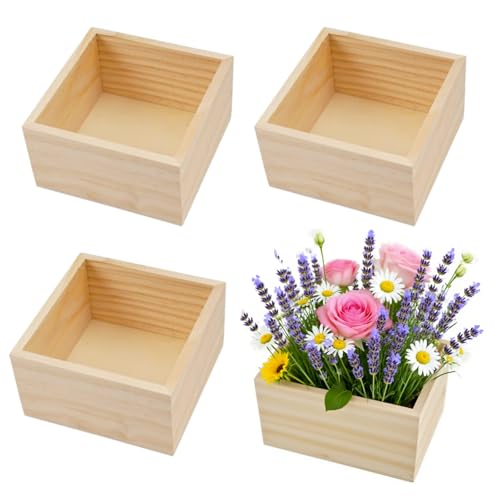 RPHONGHONG 4 Stück Kleine Holzkiste, Unlackierte Holzboxen 10 * 10 * 7cm Quadratische Holzbox Rustikale Naturholz BehäLterbox Holzschachtel Holzbox Ohne Deckel für Heimdekoration Pflanzen Basteln
