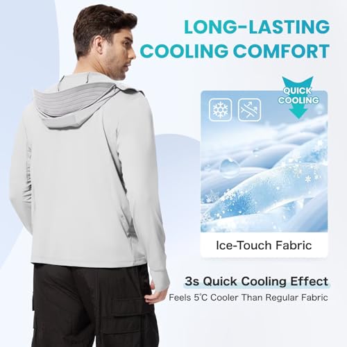 Men's UPF 50+ Sun Protection Shirts Cooling SPF Hoodie Jacket Pocket Long Sleeve UV Clothing for Fishing Hiking3