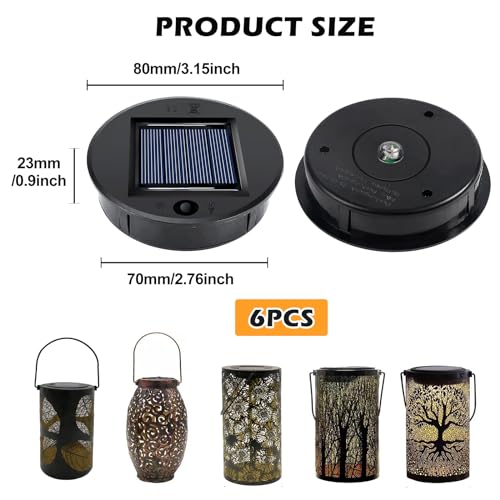 Solarleuchten Ersatzteile 8cm, 6 Stück Solar Ersatzdeckel, Top mit LED, IP65 Wasserdicht LED Solarmodule Ersatz für Gartenlaterne