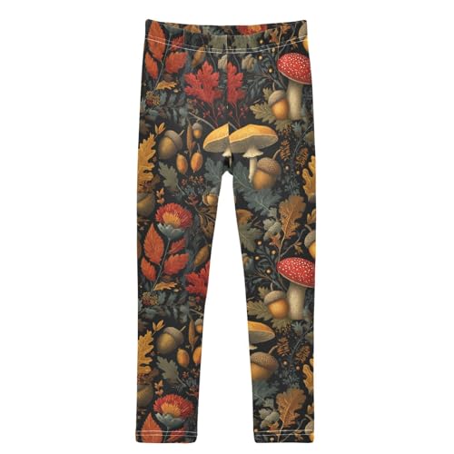 Boccsty Black Leaves Mushroom Girls Leggings Kids Yoga Pants Dance Active Tights 4T
