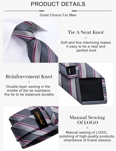 Image of DiBanGu Mens Striped Tie Silk Woven Necktie and Pocket Square Cufflinks Tie Clip Set Wedding Business Formal Gift Tie for Men