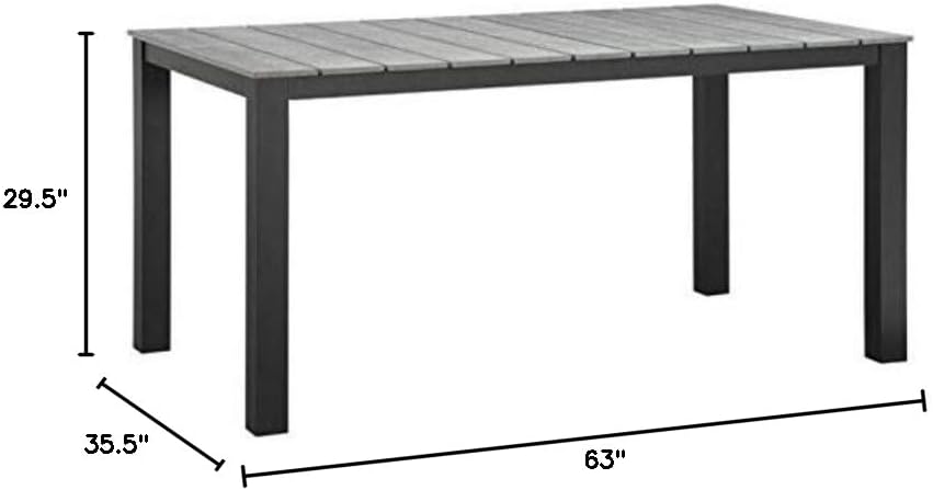 Modway Maine Aluminum Outdoor Patio 63" Dining Table in Brown Gray