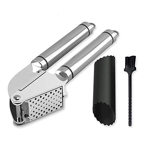 Heim & Elda Premium Garlic Press and Peeler Set. Comes with Stainless Steel Mincer and Silicone Tube Roller