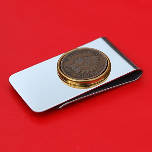 US 1908 Indian Head Small Cent Coin Silver Plated Stainless Steel Two Tone Money Clip NEW - Lucky Penny2