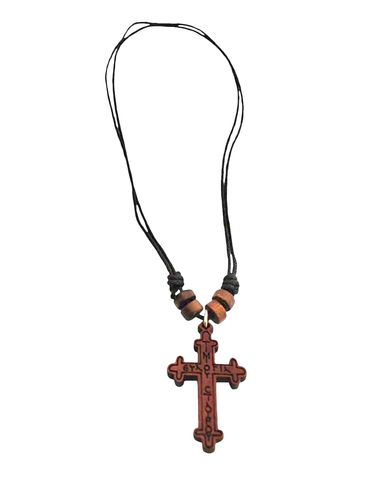IconsGr Collana con ciondolo religioso greco cristiano ortodosso con croce in legno – crocifisso/5
