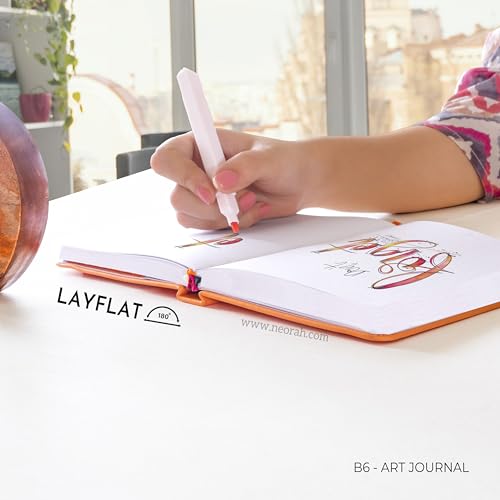 Image of NEORAH - B6 - ART JOURNAL | 200Gsm Dotgrid Notebook |144 Pages(17.5 x 12.5 cm) | Lay Flat |HardCover Bullet - Journal |3 Bookmarks |Elastic Closure| Inner BackPocket | Ideal-Bujo,Drawing (ORANGE)
