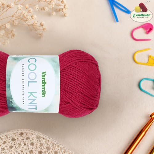 Image of Vardhman Cool Knit Poly Viscose Yarn Lightweight Yarn for Knitting, Crochet & DIY Craft Projects | Ideal for Tops, Garments & Accessories | 1 Ball (100g, 208m) Pack of 1 | CGD021