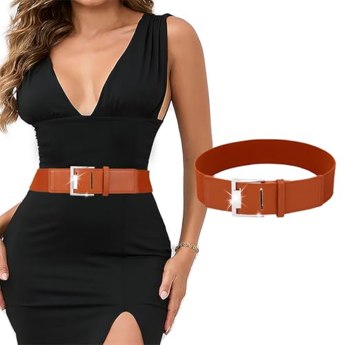 Tgirls Women's Elastic Belt Vintage Wide Belts Stretch Leather Waistband for Women Dresses