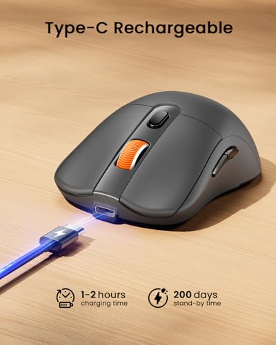 Image of ProtoArc EM15 USB C Mouse, Tri-Mode Bluetooth Mice for Laptop, Gray | 68g Ultra-Light, Full-Size Ergonomic Design, Silent Clicks, Rechargeable, Dual Receivers (Type-C & USB-A), for Windows, Mac