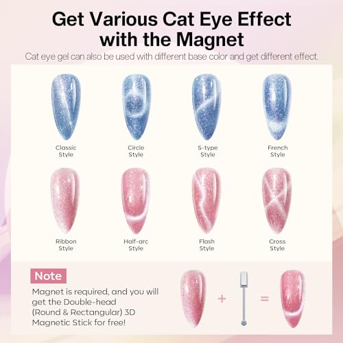 Image of modelones Holographic Glitter Cat Eye Gel Nail Polish Kit 6 Colors with Magnet Romantic Rainbow Galaxy Series Pastel Gel Polish Soak Off Led Gel Nail Polish Set Nail Art Gel Manicure Salon DIY Gifts
