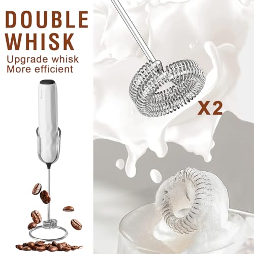 Image of SUPRUS Ultra Fast Handheld Milk Frother Double Whisk with Stand 2 Batteries Stainless Steel for Lattes Cappuccino Matcha Hot Chocolate Coffee Bar Accessories Kitchen Gadgets Gift