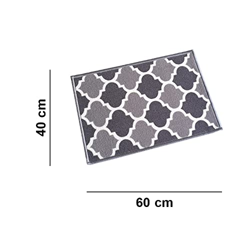 Image of Matz&More Trellis Islamic Floor Mat | 40x60 CM | Two Toned Grey | Nylon Tufted Gel Baking Anti-Slip | Doormat for Home Entrance, Kitchen & Bedroom