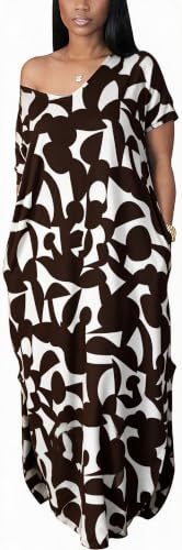 Image of Women Summer V Neck Loose Side Split Maxi Dresses with Pocket