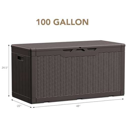 Image of Devoko 100 Gallon Waterproof Deck Box, Resin Large Outdoor Storage Box