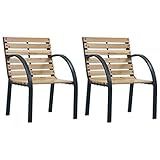 Festnight Gartenstühle 2 STK. Holz Sitz und Rückenlehne aus Holz + Stahlrahmen