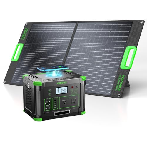 Image of 519.48Wh Solar Generator with 100W Solar Panel, Portable Power Station 500W | 120V Pure Sine Wave AC Outlet, MC-4 Solar Battery Charger for Home Emergency, Outdoor Camping, Road Trip, Van