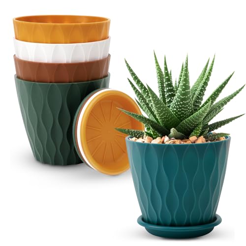 YNNICO 4 inch Plant Pots, 5 Pack Flower Pots Outdoor...