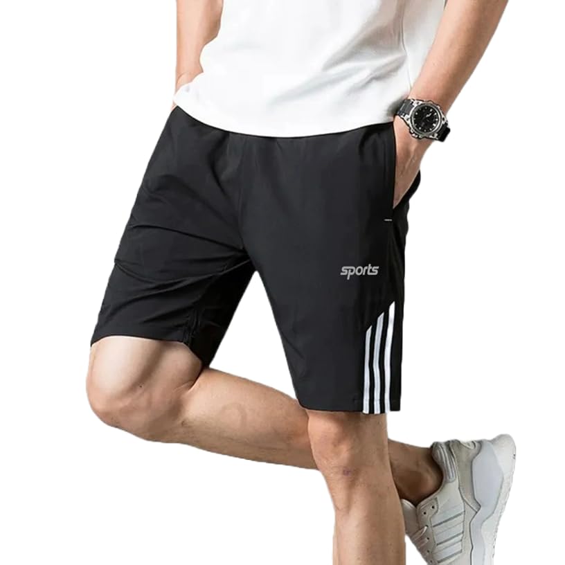 Men's Outdoor Quick Dry Solid Lightweight (NS Lycra) with 3 Strip Style 2 Zipper Pocket Sports Shorts-image-39