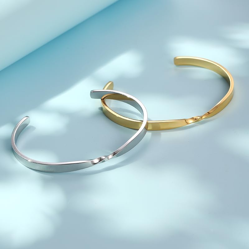 Bracelets for Women, Twisted Cuffs Bracelet made of 316 Stainless Steel, Available in Gold/Silver Dual Colors, is a Birthday Gift Jewelry for Women - Image 3