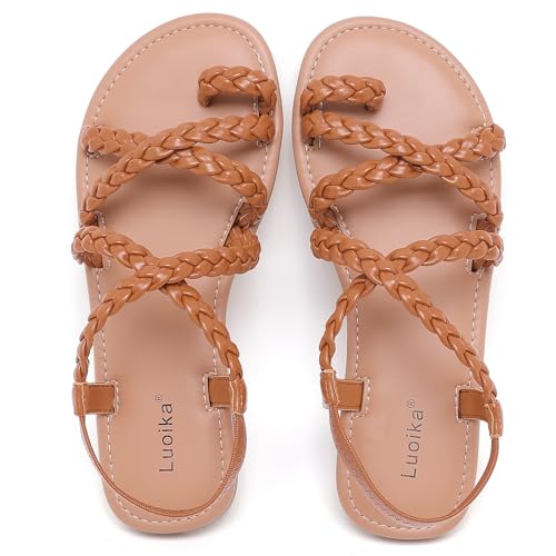 Image of Luoika Women's Wide Width Flat Sandals, Flip Flop Casual Strapy Sandals Slip on Summer Beach Shoes for Women.