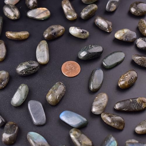 Image of Polished Stone Set Labradorite Crystals, Handpicked Tumbled Gemstones Rocks, Pebbles for Reiki, Chakra, Healing, Home Decor 0.6 inch Inches 7 Ounces